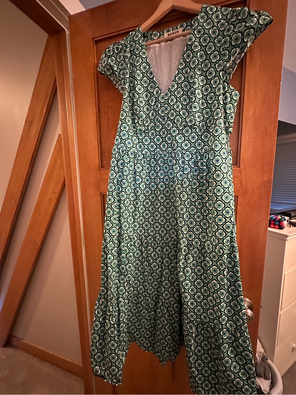 Boden Green Patterned V-Neck Women’s Dress